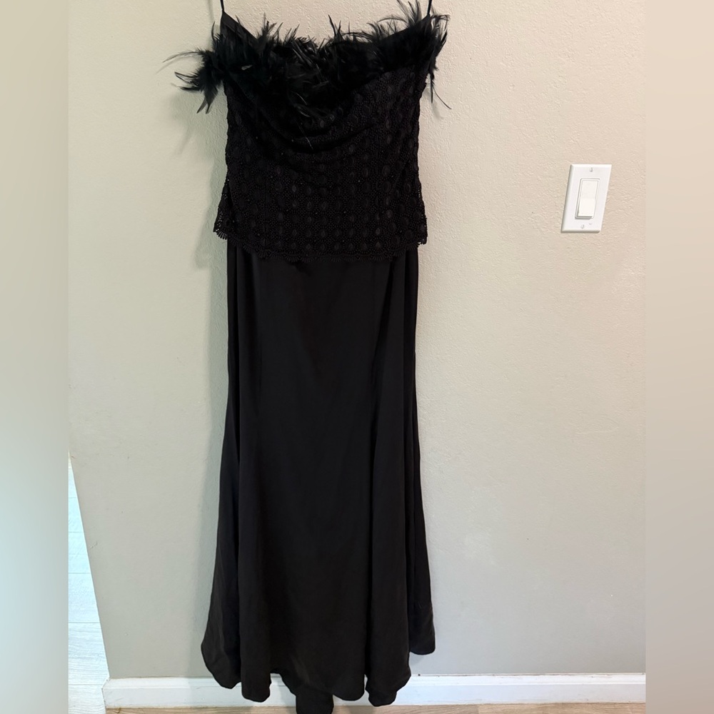 Mango Limited Edition Black Feather Trim Maxi Dress Size L